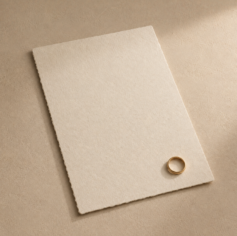 Certificado em papel de algodão com anel em ouro